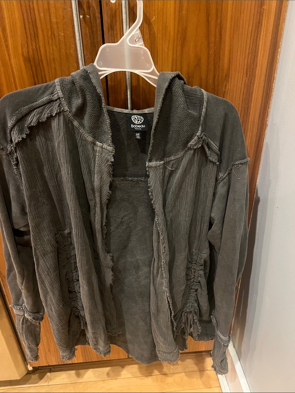 bobeau Charcoal Distressed Open-Front Hooded Utility Jacket